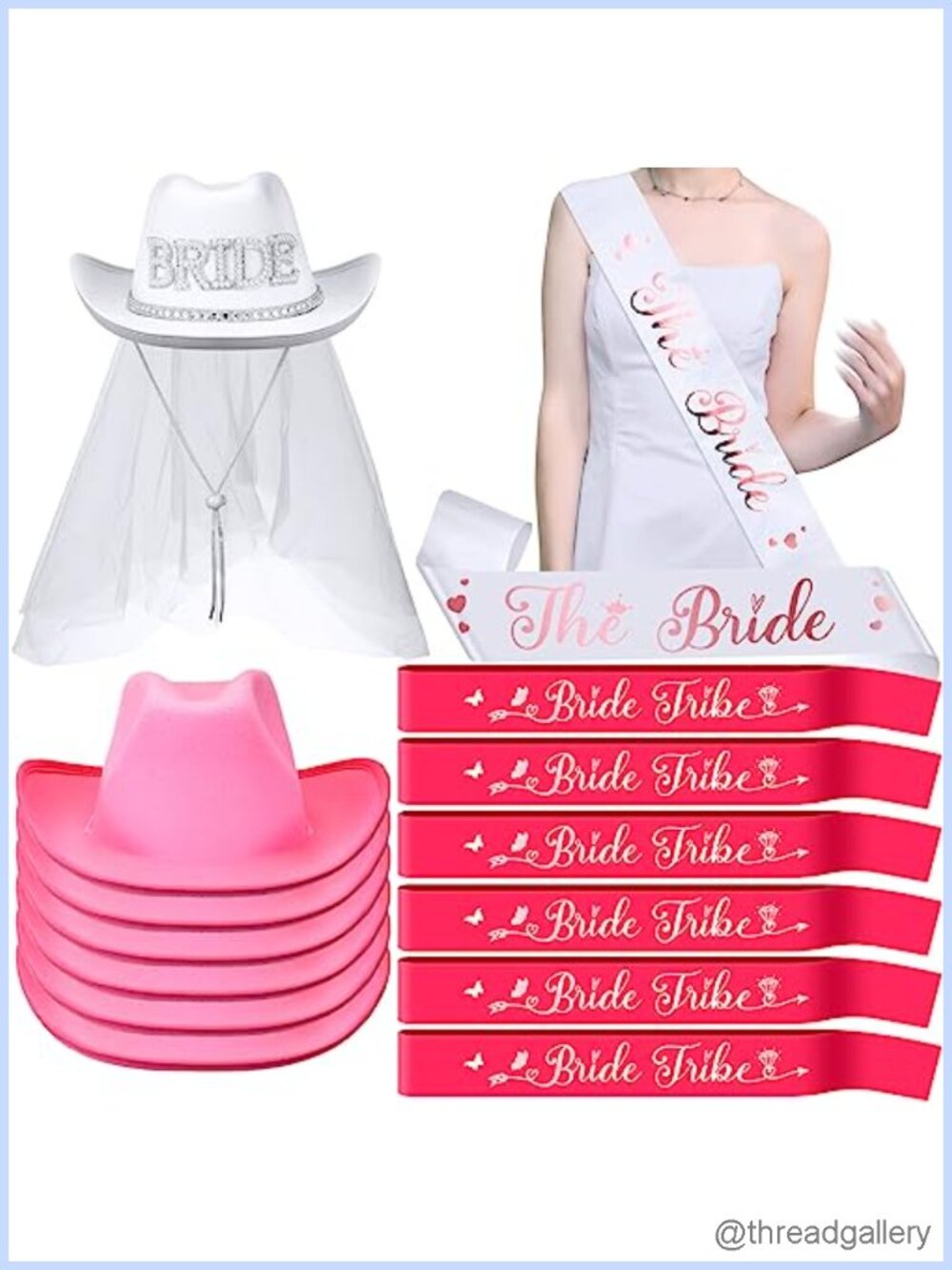 Cowgirl Hat with Veil & Satin Sash Bachelorette Set Bridal Shower